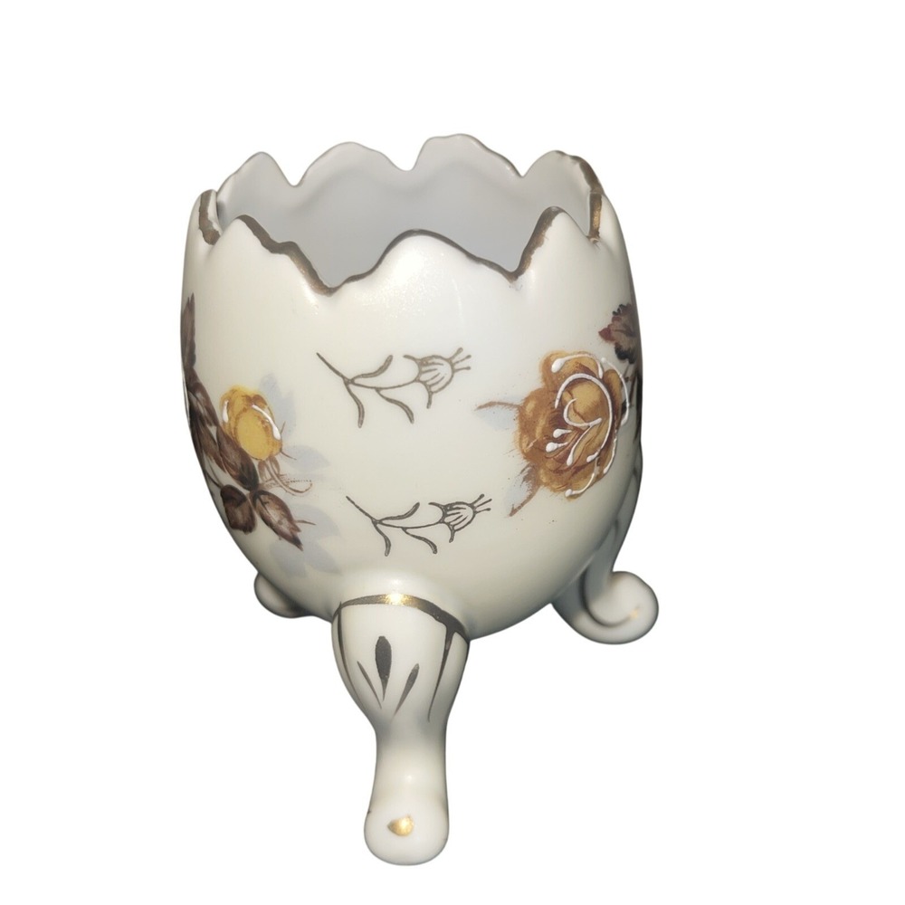 Vintage Porcelain Egg Cup Holder Floral Gold Trim Decorative Accent - Picture 5 of 16